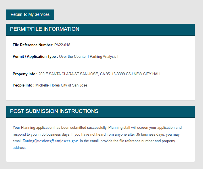 A screenshot of the Post Submission Instructions that show when your application is successfully submitted.