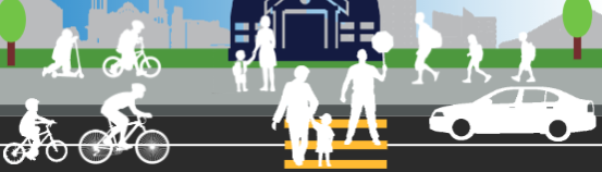 An illustration of people crossing a crosswalk