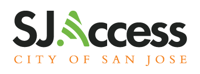 SJ Access Logo in black text with a green A for access and City of San Jose underneath