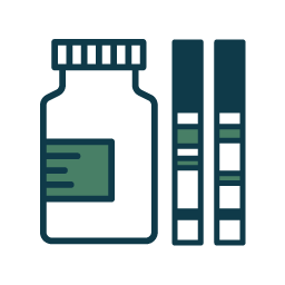 An icon of test strips next to a medicine bottle.