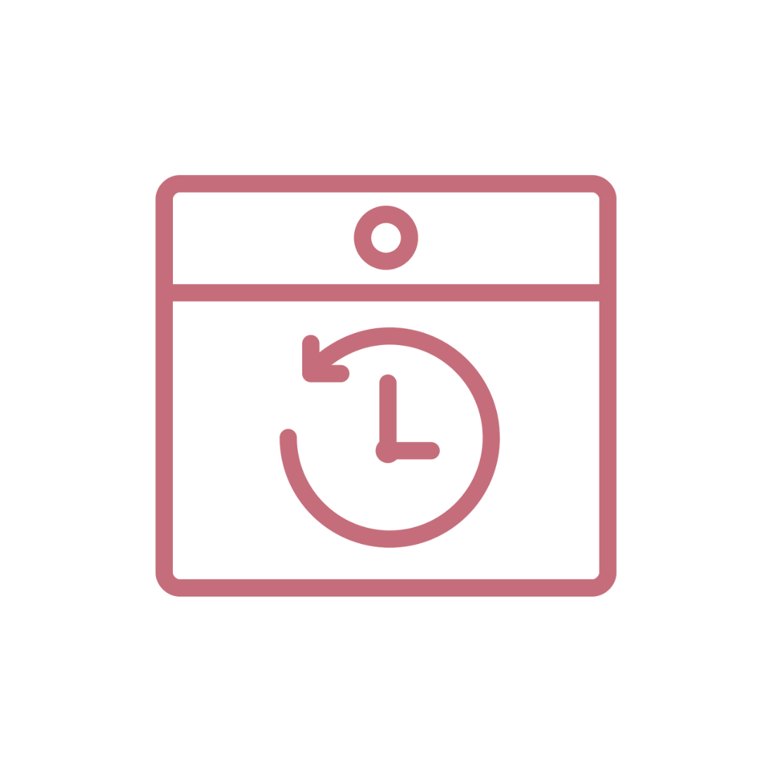 Light red clock icon with a reverse arrow representing the past.