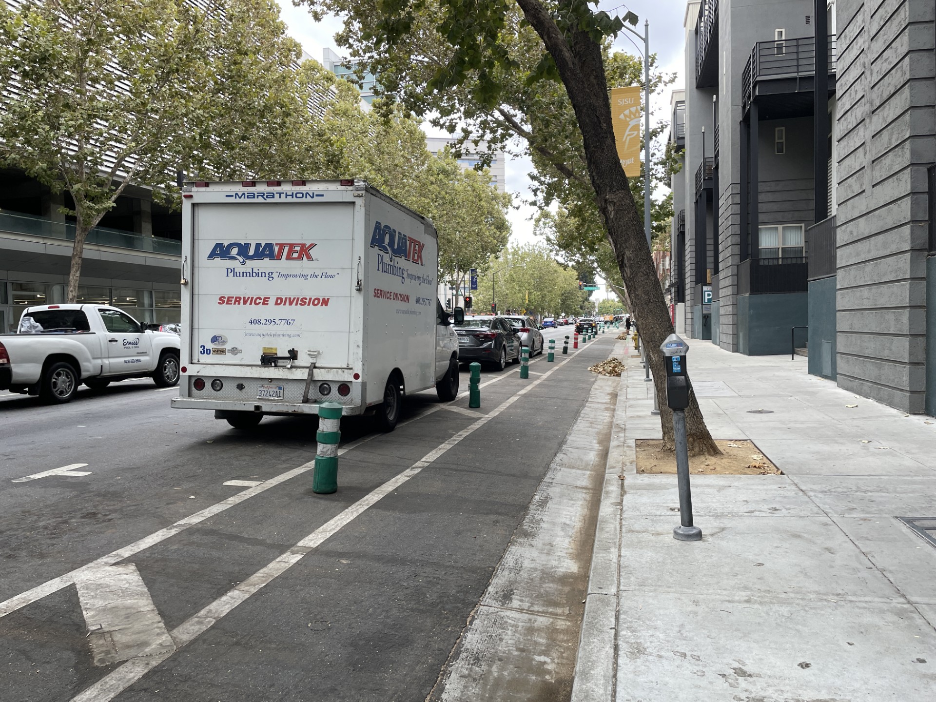 A parking protected bike lane