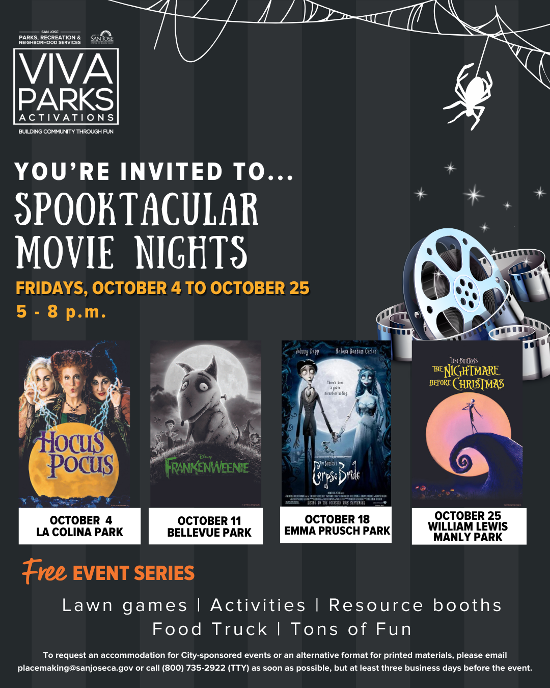 Fall Movie nights at the Park from October 4 through October 25 5 to 8 p.m.