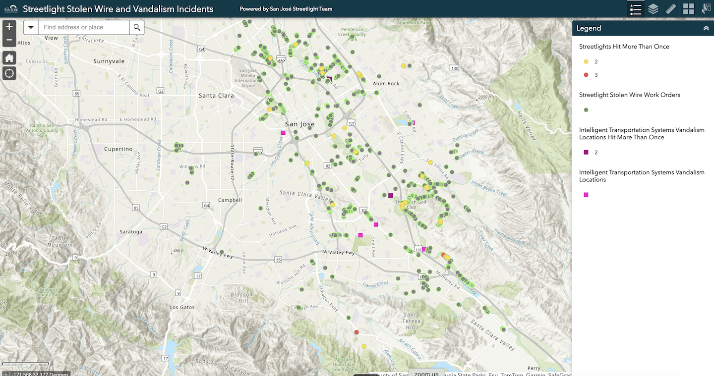 Streetlight stolen wire map