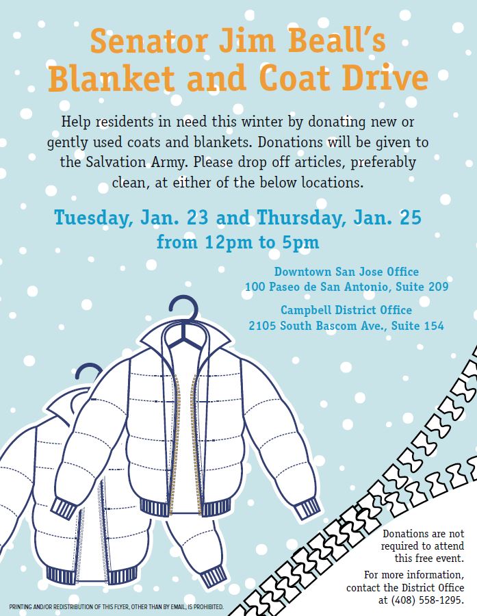 Sen. Beall Blanket and Coat Drive Flyer