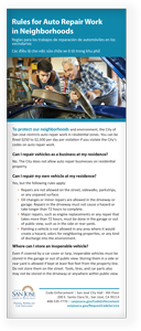 Rules for Auto Repair Work in Rules for Auto Repair Work in Neighborhoods Brochure Cover